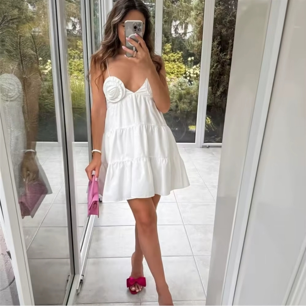 ZARA MINI DRESS WITH FLOWERS White - Picture 11 of 11